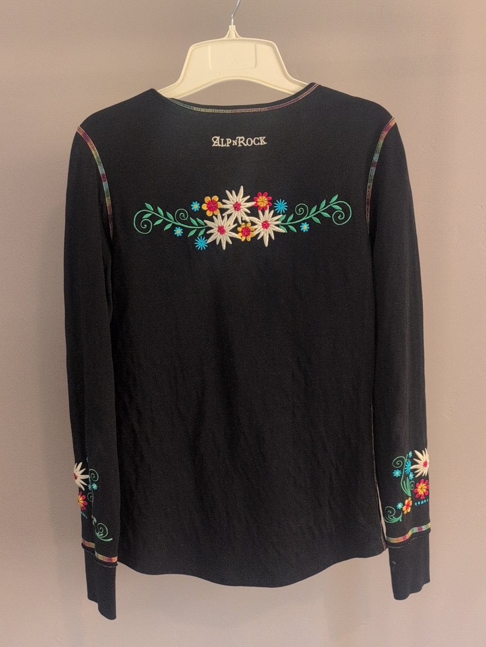 Alp N Rock Long Sleeve Embroidered Henley Top